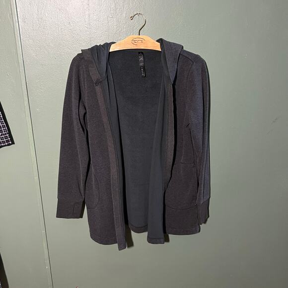 90 Degree Reflex Hooded Cardigan L Longline Open Front Gray Sweatshirt - Picture 2 of 7
